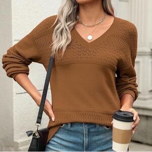 Zeagoo women’s v neck sweater copper brown size XXL